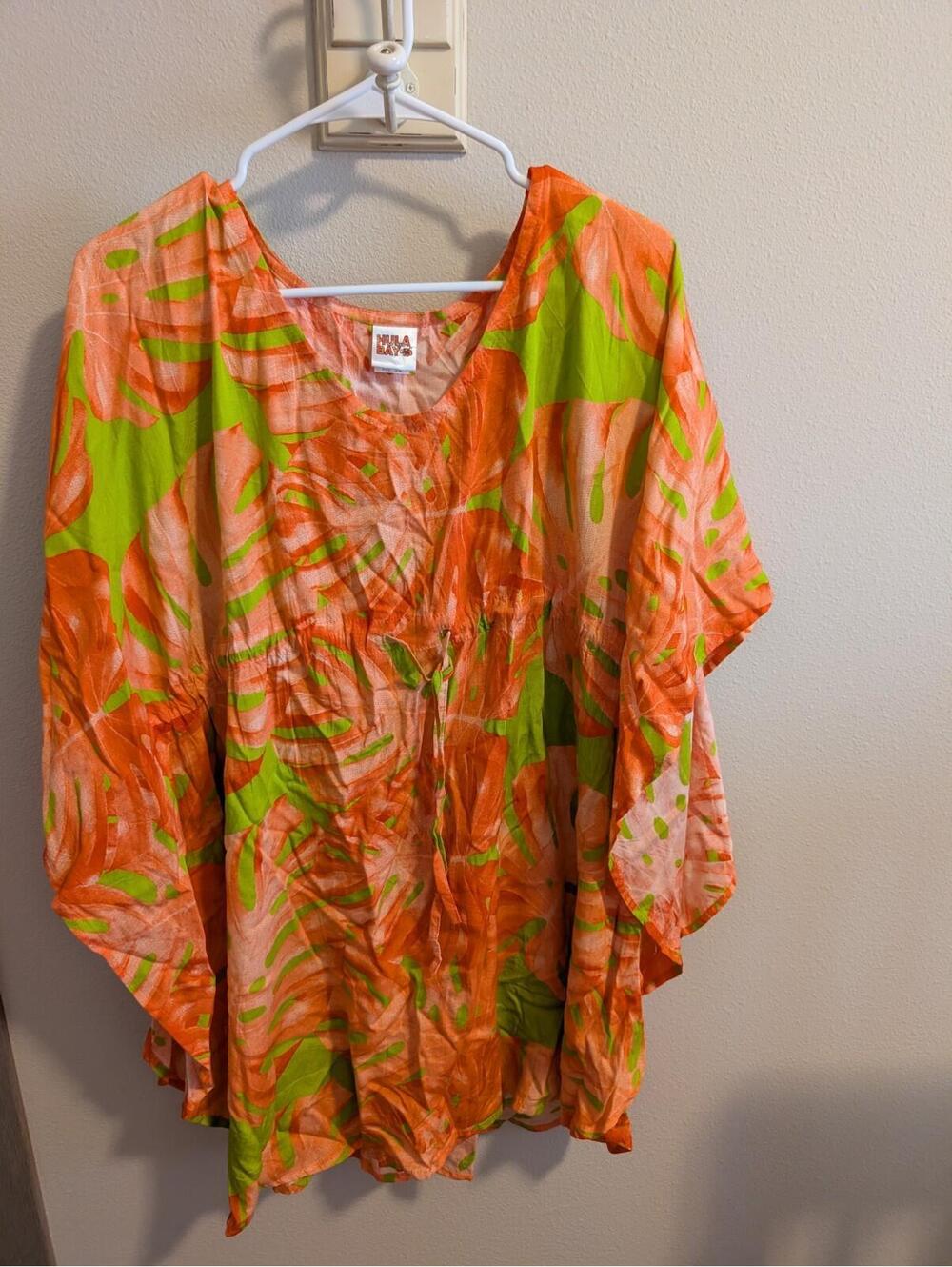 Hula Bay Womans Small/Med Swim Cover Tropical Orange Green EUC Vacation